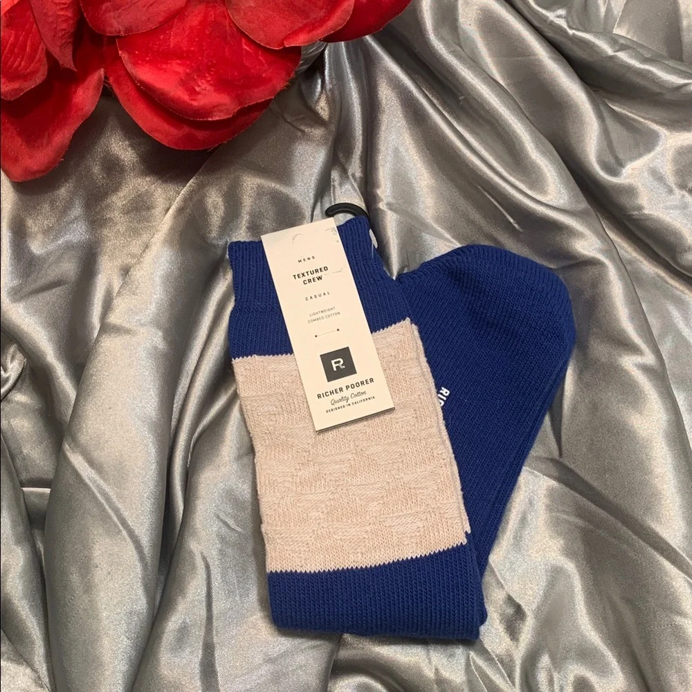 🌹Richer Poorer • New Men' Blue and Cream Double Knit Casual Socks! Cool Daddy!!